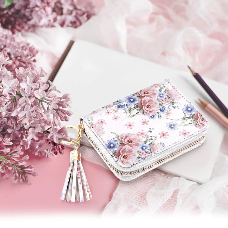 Coco Rossi Women's Card Case RFID Cute Flowers Small Wallet Card Holder, White Floral - Image 5